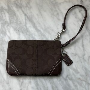 Coach Brown Wristlet with Logo Pattern